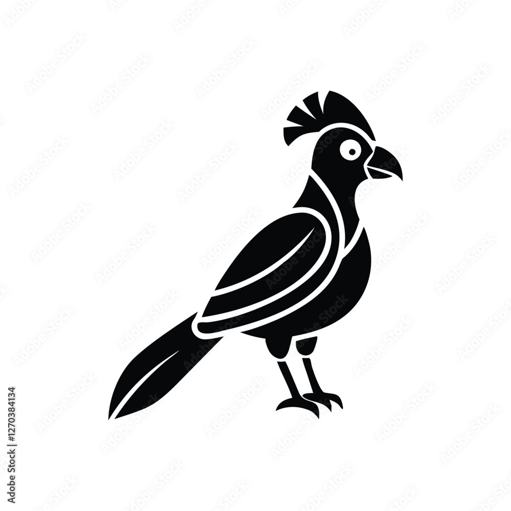 Obraz premium Black Silhouette of Crested Bird – Exotic Songbird Vector Illustration