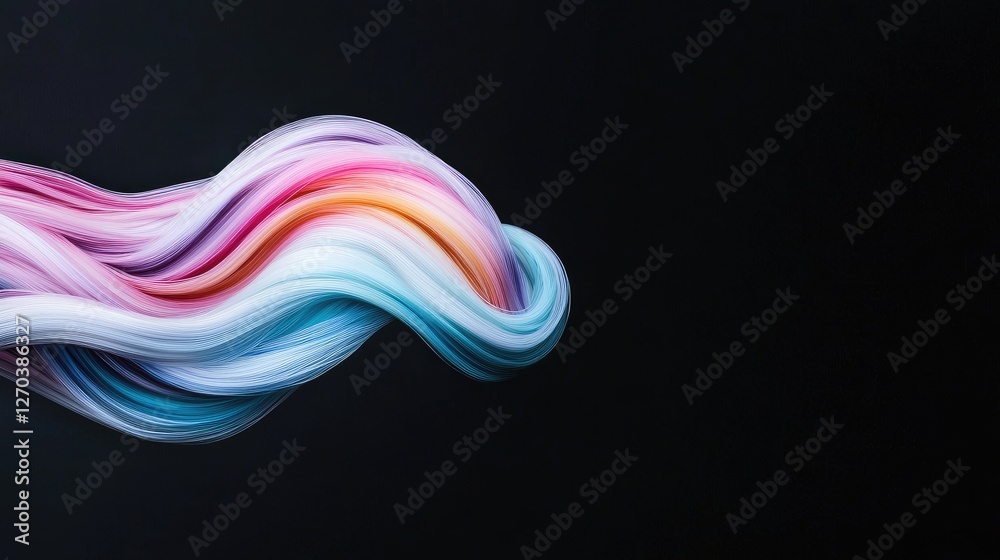 Obraz premium Abstract pastel colored 3D fluid waves flowing smoothly against a dark black background.