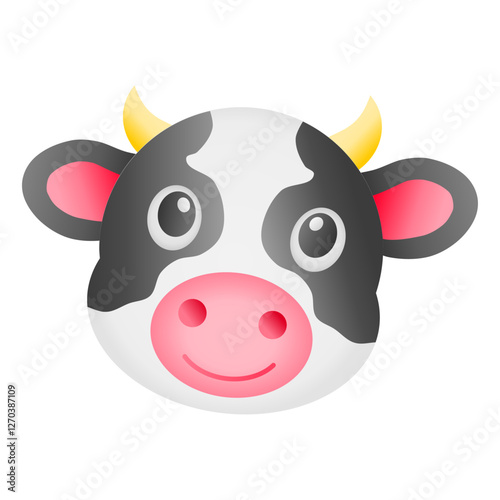 Cute Farm Animal Cow Head Vector. Happy Cow Head Icon.