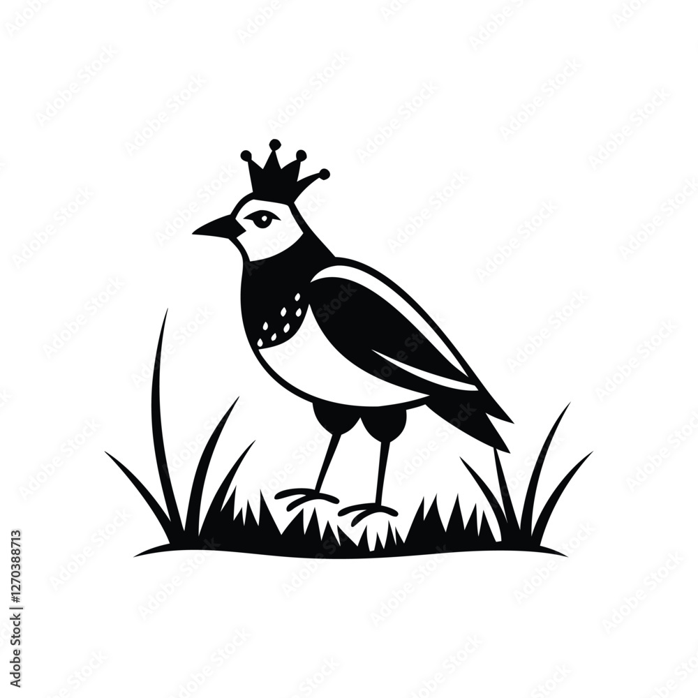 Fototapeta premium Royal Crested Bird Silhouette Standing on Grass – Vector Art