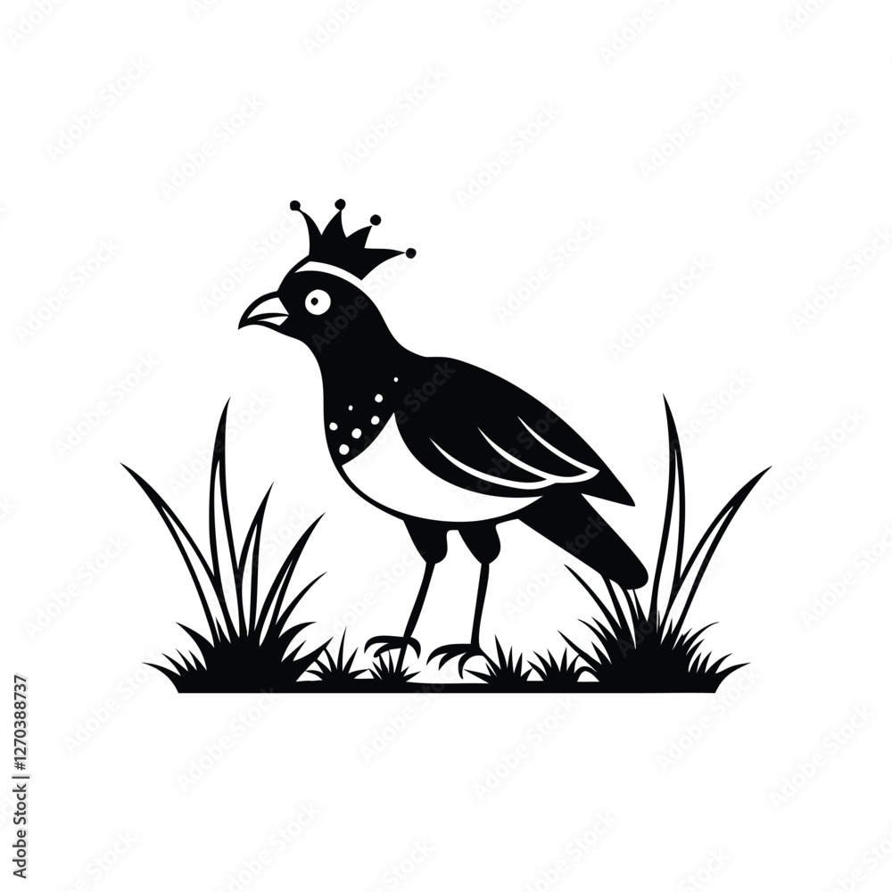 Naklejka premium Royal Crested Bird Silhouette Standing on Grass – Vector Art