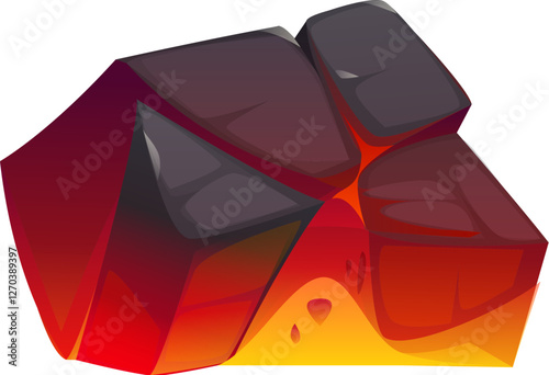 BBQ burn fiery ember cartoon charcoal one piece. Barbecue burnt fuel, BBQ grill burning charcoal isolated vector piece. Firewood fiery hot ember charcoal fireplace or bonfire ablaze red coal piece