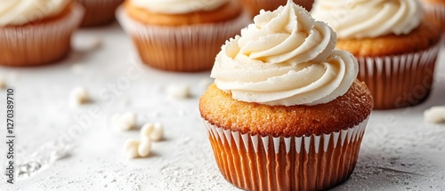Delicious Cupcake with Creamy Frosting on White Surface for Sweet Indulgence Moment