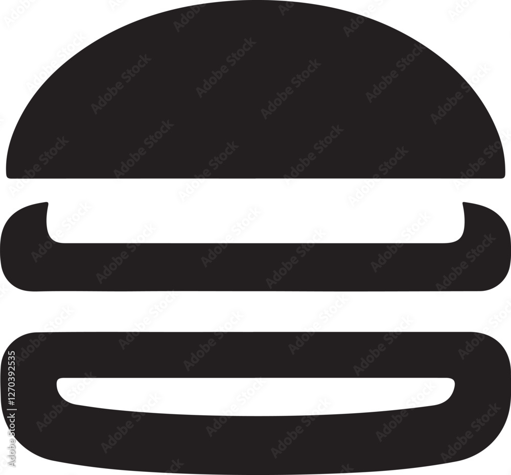 Hamburger icon. Fast food. Linear outline symbol. Black icon on Hamburger icon. Fast food. Linear outline symbol. Black icon on