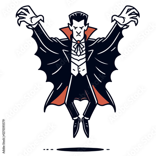 Sinister Embrace: This captivating illustration depicts a stylized vampire mid-flight, his cape spread wide, a chilling grin on his face. It's a playful nod to the classic vampire mythos. 