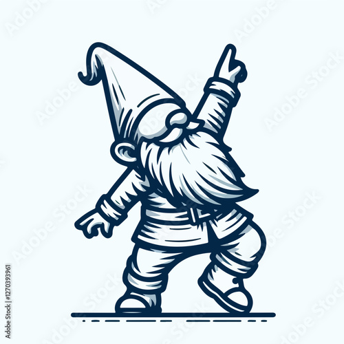 Dancing Garden Gnome: This charming garden gnome figure in a dabbing pose, embodies playful spirit. The clean line art and minimalist aesthetic offer a whimsical touch