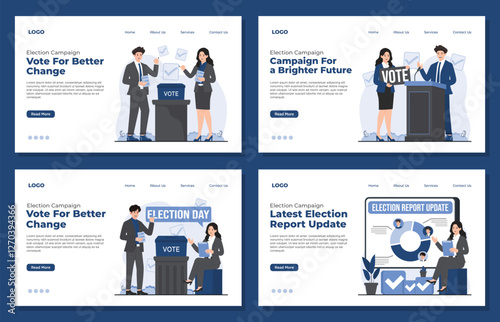 Set of landing page template election vote campaign concept, highlighting voting, democracy, and political participation