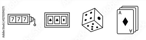 Casino Gaming Icon Featuring Slot Machine, Cards, Dice, and Card