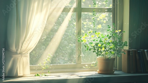 Sunlit Window Plant, Serene Home