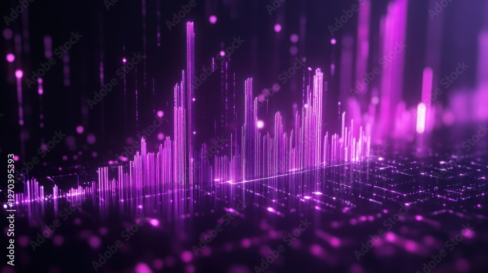 Purple digital data flow, futuristic city background, tech visualization Purple digital data flow, futuristic city background, tech visualization