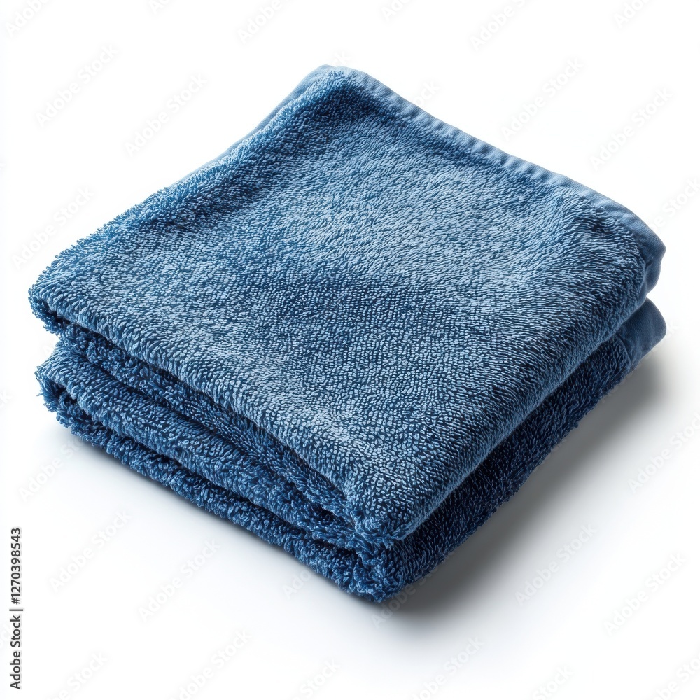 Neat Stack of Soft Blue Bath Towels on White Background Neat Stack of Soft Blue Bath Towels on White Background