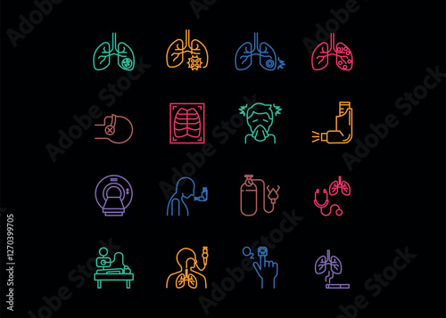 Set of icons for Pulmonology. Editable stroke. Vector illustration	