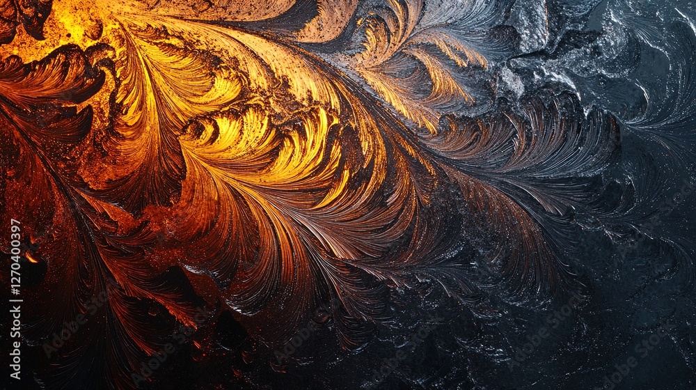 Obraz premium Intricate macro shot of frost patterns on a window during sunrise 