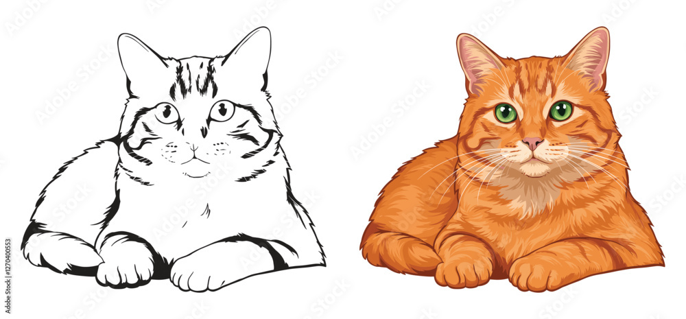 Fototapeta premium A cat Vector and silhouette illustration with white background