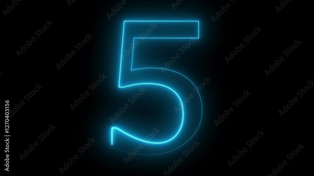 5 text animation by cyan color neon on black background. 5 text animation by cyan color neon on black background.