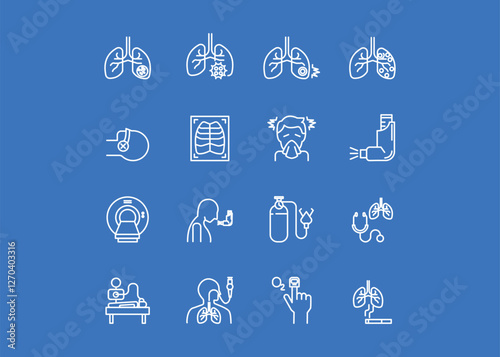 Set of icons for Pulmonology. Editable stroke. Vector illustration	