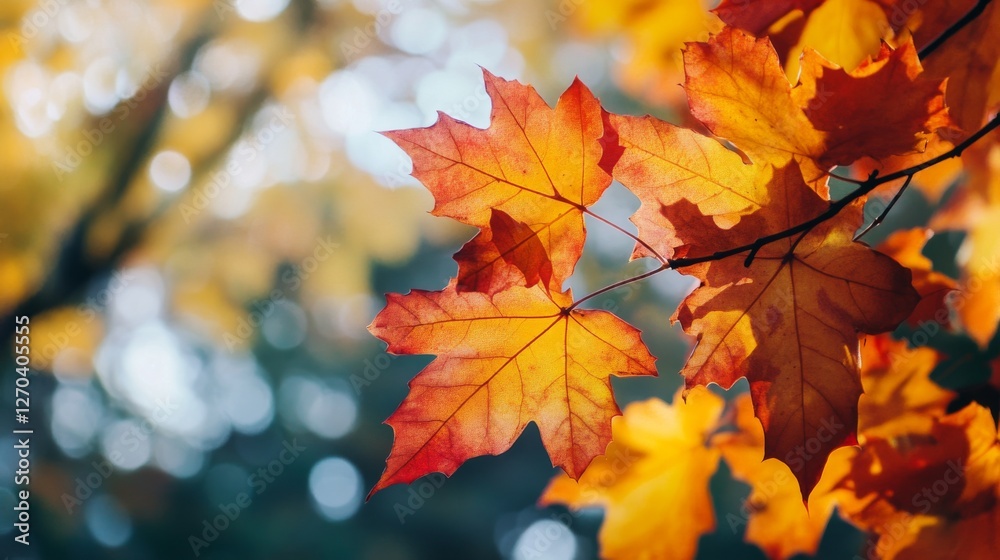 Closeup of vibrant red and yellow maple leaves in autumn with blurred background. Closeup of vibrant red and yellow maple leaves in autumn with blurred background.