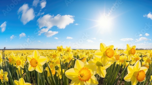 yellow spring flowers blue sky