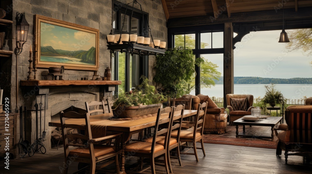 Fototapeta premium wooden lake house interior