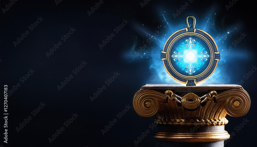 glowing amulet on ancient pedestal symbolizing power and mystique glowing amulet on ancient pedestal symbolizing power and mystique
