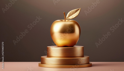 golden apple on pedestal symbolizes success against minimalist backdrop photo