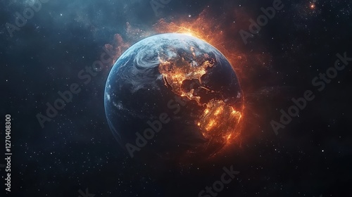 Wallpaper Mural Burning Earth, space, cosmic fire, apocalypse concept Torontodigital.ca