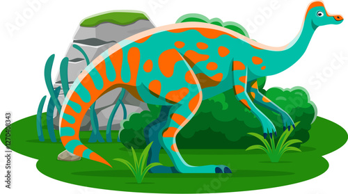 Dinosaur or prehistoric lizard Jaxartosaurus, cartoon dino character, vector extinct animal. Jurassic or Cretaceous era dinosaur Jaxartosaurus for kid paleontology atlas or dino world collection photo