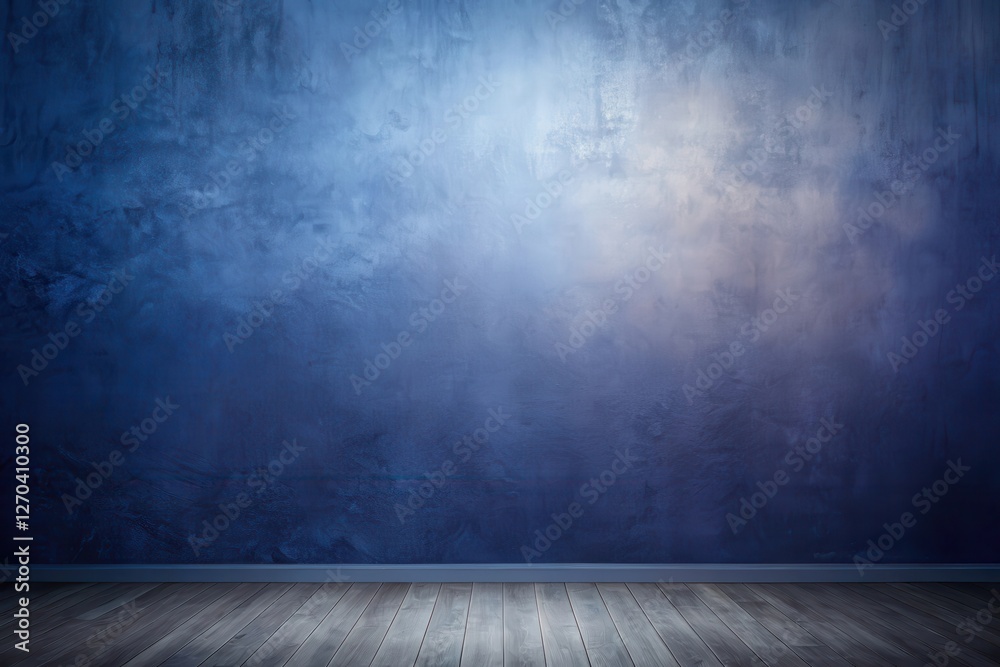 Serene Interior Design Empty Room with Textured Blue Wall and Gray Wood Floor Serene Interior Design Empty Room with Textured Blue Wall and Gray Wood Floor