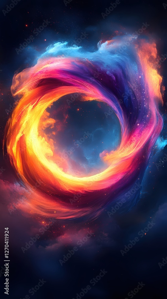 Fototapeta premium Abstract Cosmic Nebula Vortex in Space with Fiery Energy and Vibrant Colorful Clouds