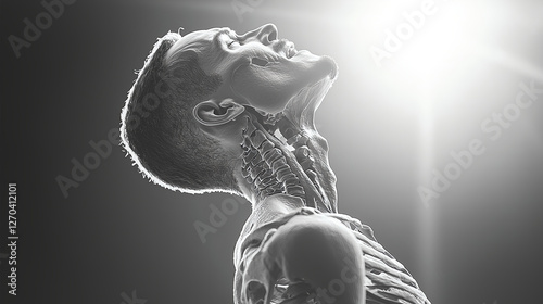 Anatomical study of a human skeleton in profile view photo