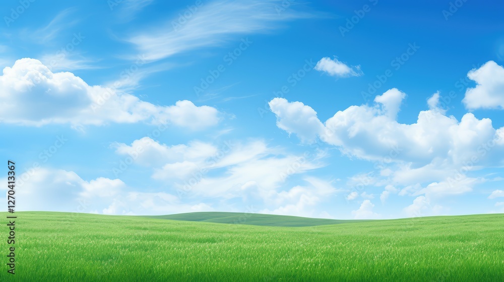 Fototapeta premium landscape green grass blue skies