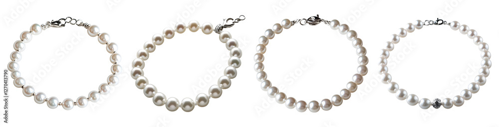 Set of Pearl necklace with a silver clasp, elegantly styled isolated on transparent background, cut out Set of Pearl necklace with a silver clasp, elegantly styled isolated on transparent background, cut out