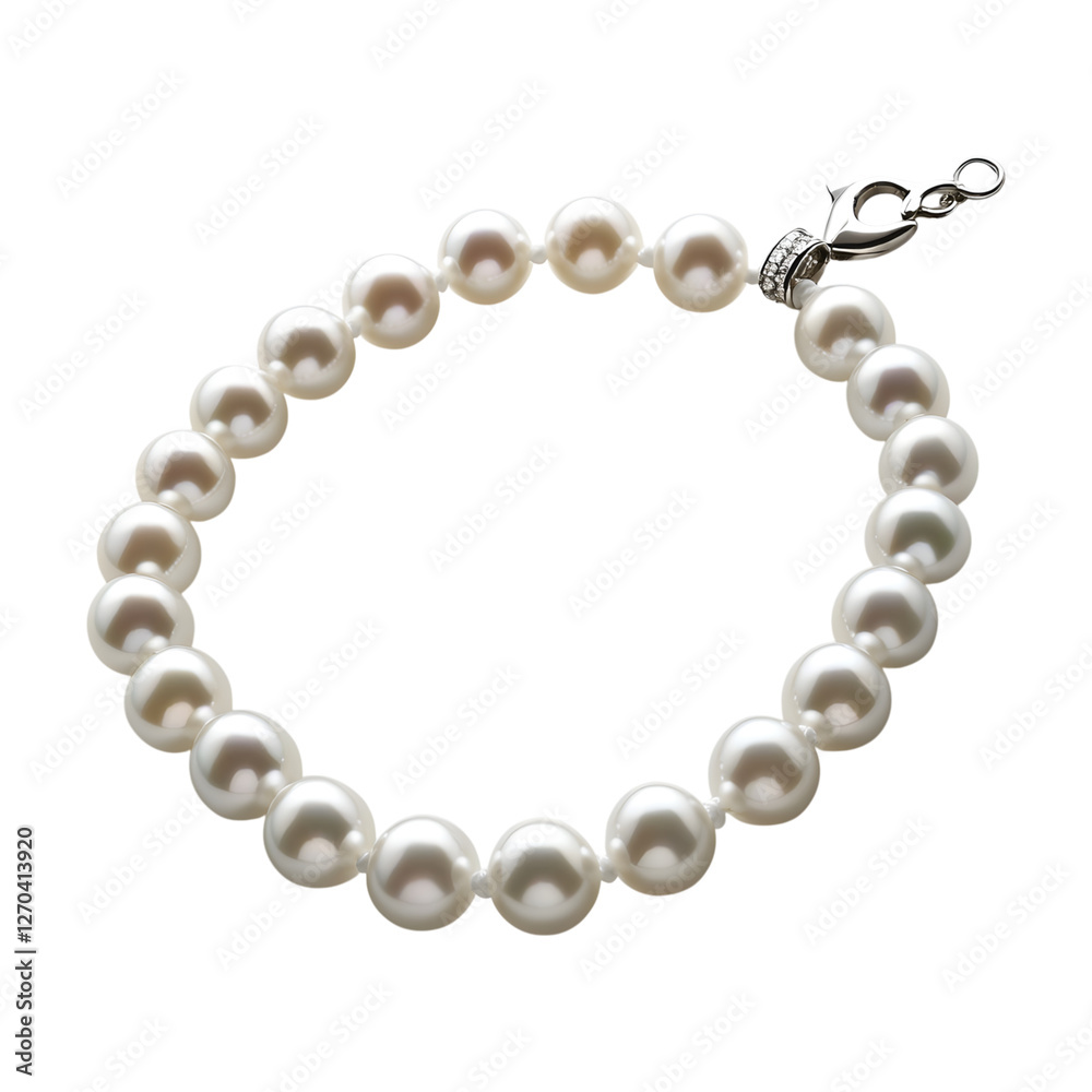 Pearl necklace with a silver clasp, elegantly styled isolated on transparent background, cut out Pearl necklace with a silver clasp, elegantly styled isolated on transparent background, cut out