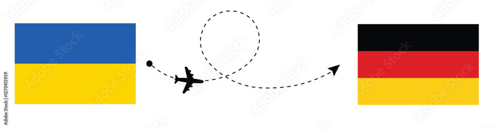 Ukraine to Germany Flight Travel by Air. Kyiv to Berlin Flight Travel Concept Vector Art. Ukraine and Germany Flags Together. Ukraine to Germany Flight Travel by Air. Kyiv to Berlin Flight Travel Concept Vector Art. Ukraine and Germany Flags Together.