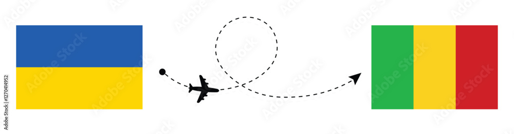 Ukraine to Mali Flight Travel by Air. Kyiv to Bamako Flight Travel Concept Vector Art. Ukraine and Mali Flags Together. Ukraine to Mali Flight Travel by Air. Kyiv to Bamako Flight Travel Concept Vector Art. Ukraine and Mali Flags Together.