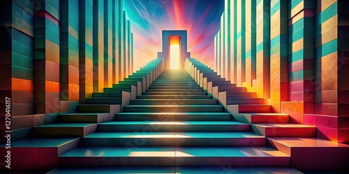 Abstract Level Progression:  Elevated Platforms and Steps Leading Upward