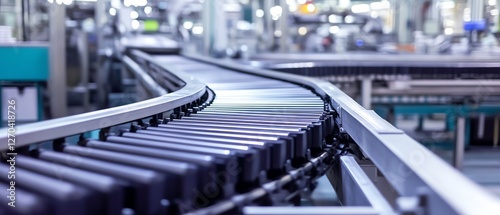 Modern conveyor belt in a manufacturing facility.