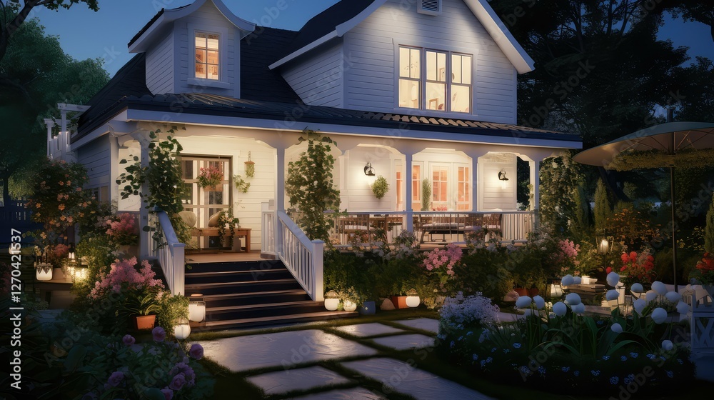 Fototapeta premium illuminated house exterior night