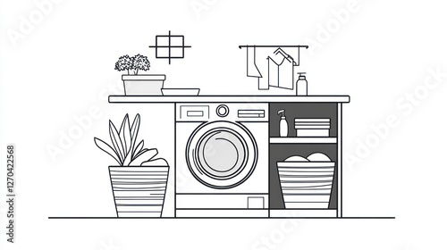 Laundry Room Interior Design Sketch, Home Decor, Clean photo