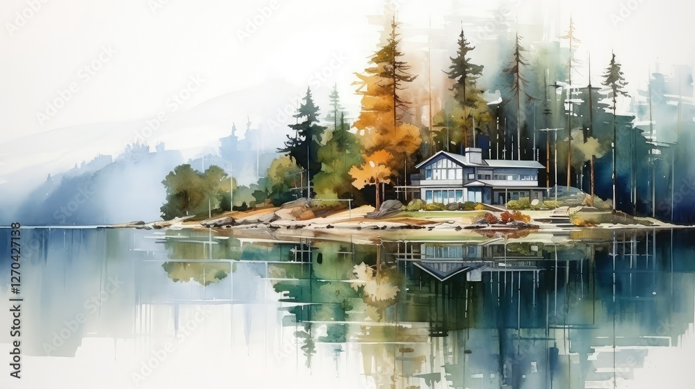 Fototapeta premium serene water color house