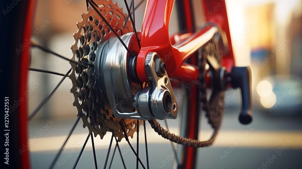 Fototapeta premium Captivating macro shot showcasing the intricate engineering and precision mechanics of a high performance bicycle derailleur a crucial component for smooth and efficient cycling