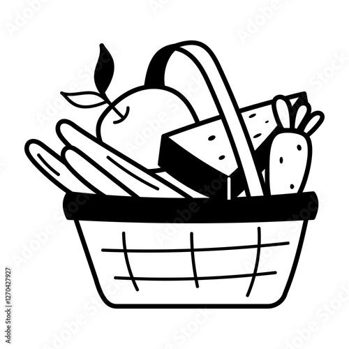 Fruit basket icon in hand drawn style 

