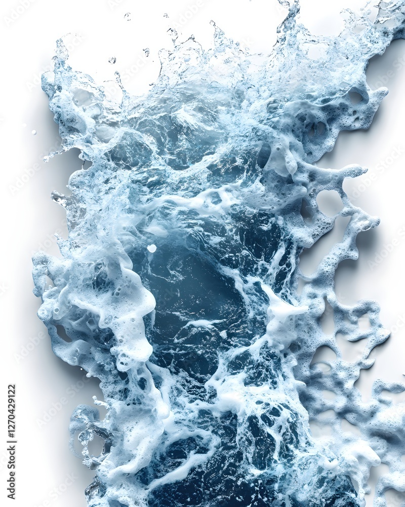 Obraz premium Dynamic Water Splash with Froth and Bubbles Against a Clean White Background for Freshness