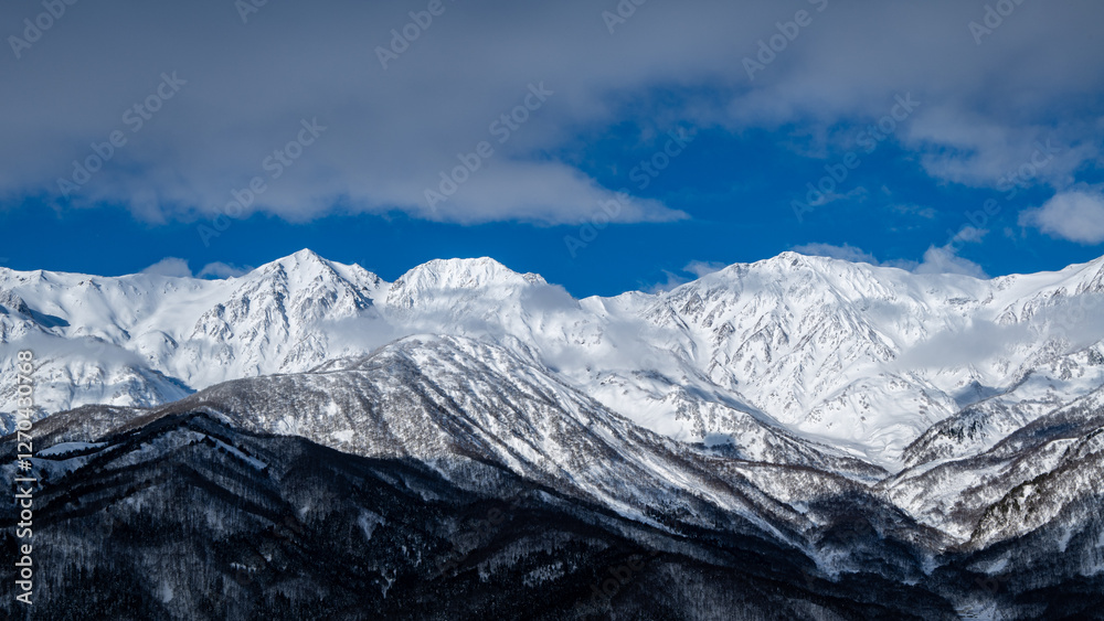 Obraz premium 冬の北アルプスと山並み 長野県白馬村