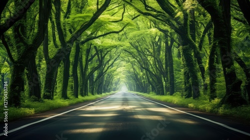 green road through trees