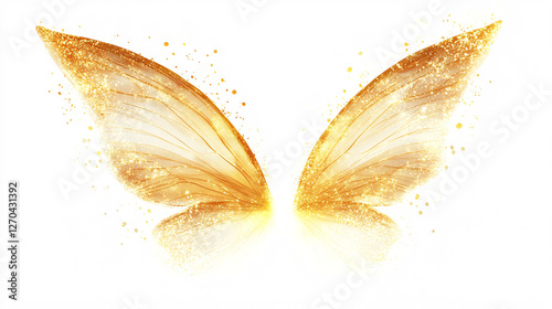 gold fairy wings glitter sparkles white background graphic design element