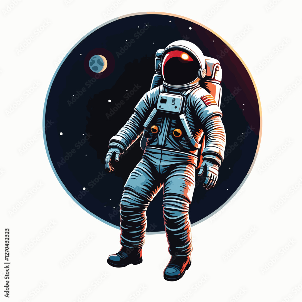 Astronaut Exploring Space with Planets – Interstellar Design Illustration. Astronaut Exploring Space with Planets – Interstellar Design Illustration.