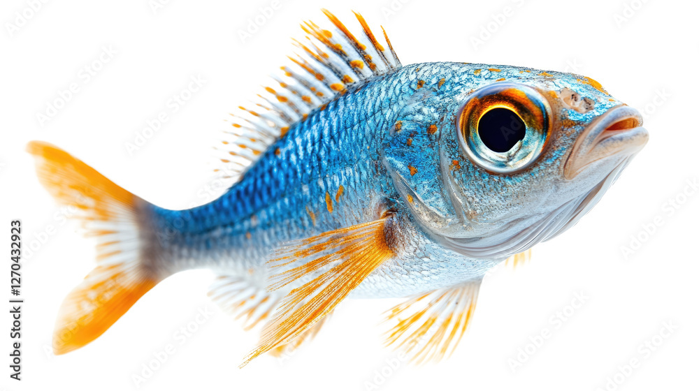 Fototapeta premium Underwater Beauty: An Isolated Close-up of a vibrant fish, capturing its intricate details and brilliant color palette, showcasing the captivating diversity of aquatic life.