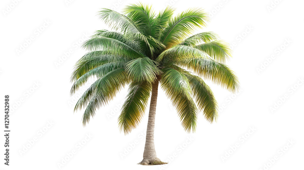 Obraz premium Tropical Paradise: A lush, photorealistic palm tree with vibrant green fronds stands tall, inviting viewers to a tropical paradise.
