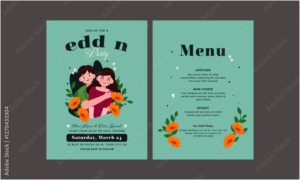 Obraz premium Wedding Invitation Template. Beautiful wedding invitation template. Simple and elegant wedding card template 